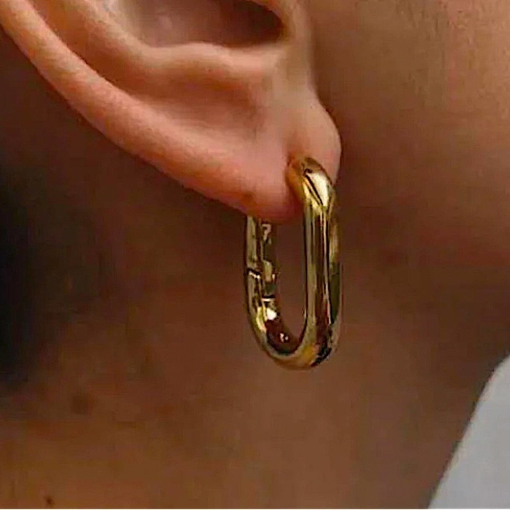 Gold Plated Square Hoop Drop Dangle Earrings